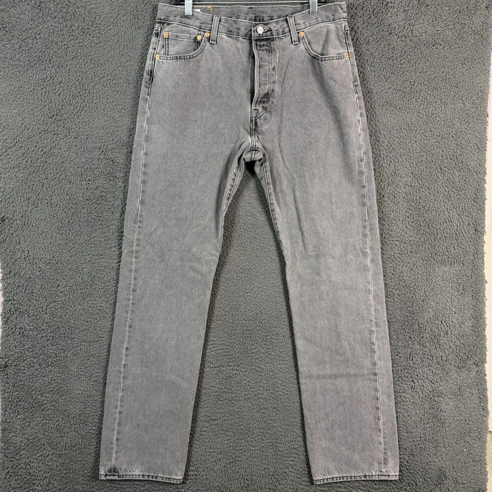 Levis Jeans Mens 36x36 Gray 501 Straight Fit Button Fly Denim Pants
